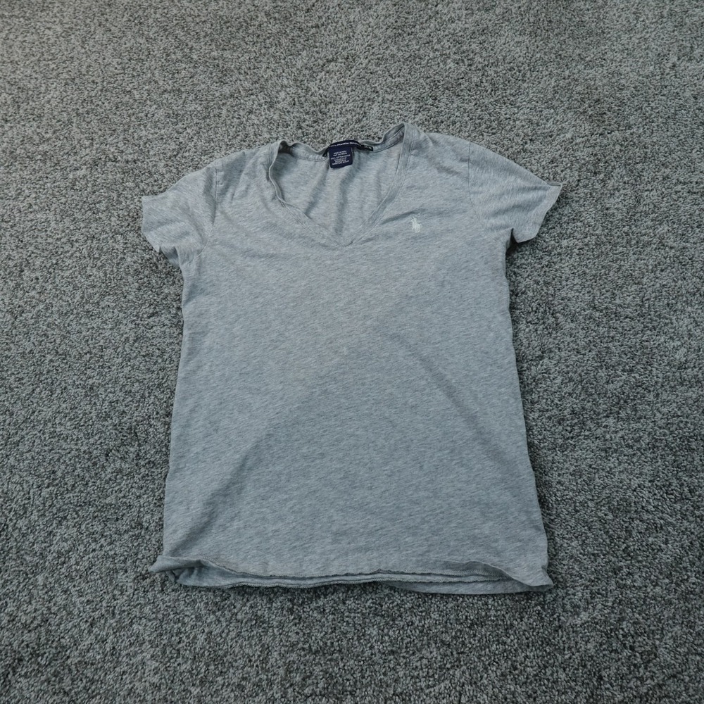 VTG Ralph Lauren Shirt Womens M Gray V Neck Short Sleeve Pony Preppy Tee Top